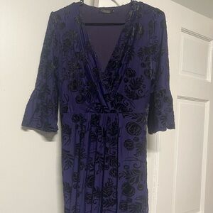 Purple and Black Floral Long Sleeve Dress